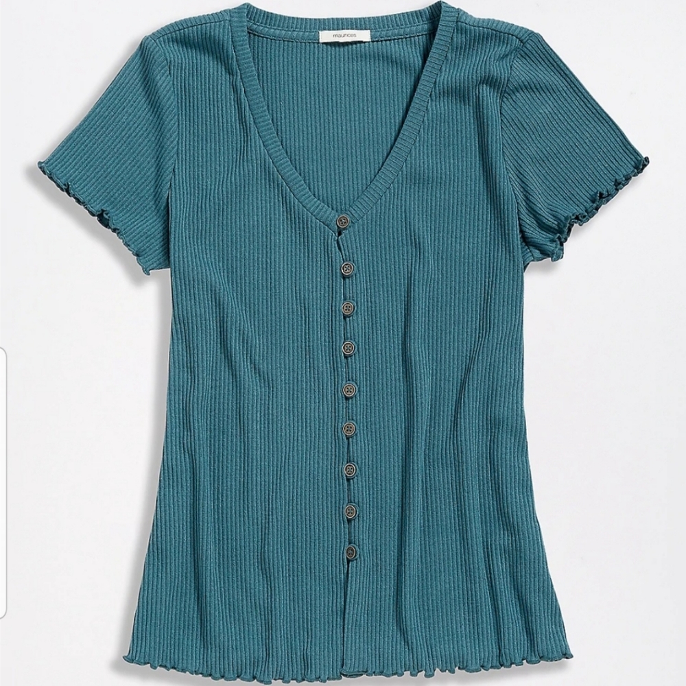 Solid Button Front Ribbed Shirt